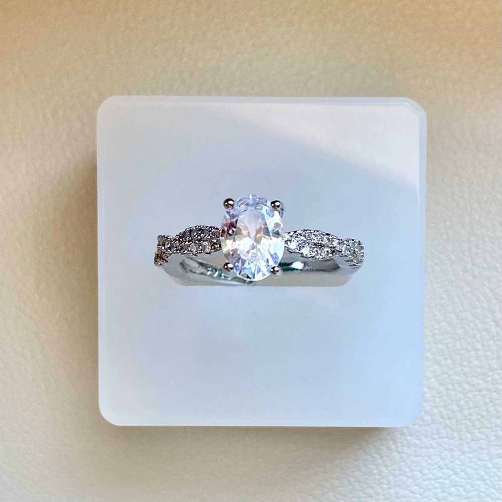 Classic Oval Solitaire Ring in Silver with Clear Stone
